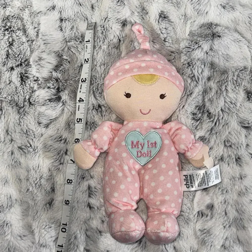 Carters Child‎ Of Mine MY 1st DOLL Rattle Plush Pink Polka Dot Blonde Baby Lovey